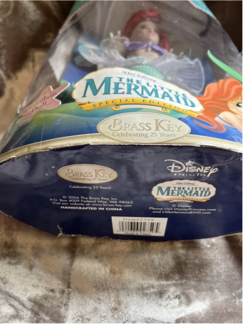 VTG Disney Princess Ariel The Little Mermaid 2006 Brass Key Porcelain Doll NIB